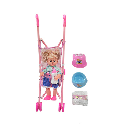16 INCH DOLL SET W/METAL STROLLER W/ENG IC 2ASST PVC BAG